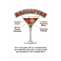 Manhattan Cocktail Recipe Art 16 x 20-inch afdrukk