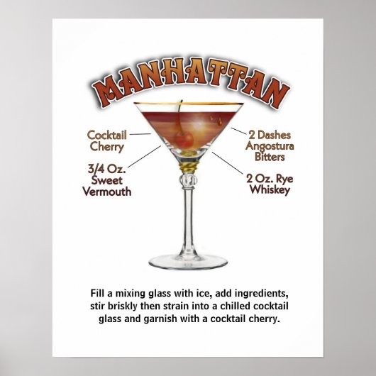 Manhattan Cocktail Recipe Art 16 x 20-inch afdrukk Poster (Voorkant)
