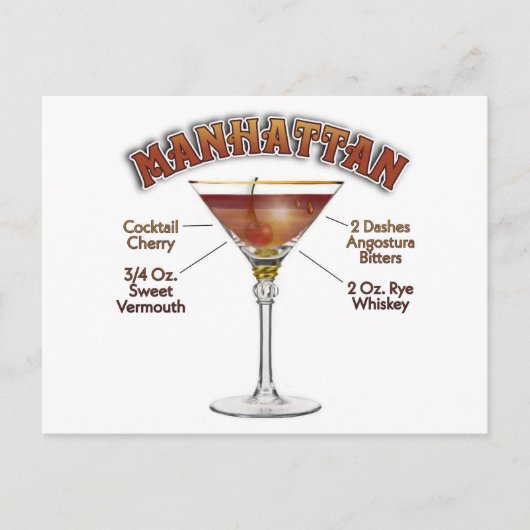 Manhattan Cocktail Recipe Art Briefkaart (Voorkant)