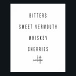 Manhattan Cocktail Recipe Poster<br><div class="desc">Manhattan Cocktail Recipe</div>