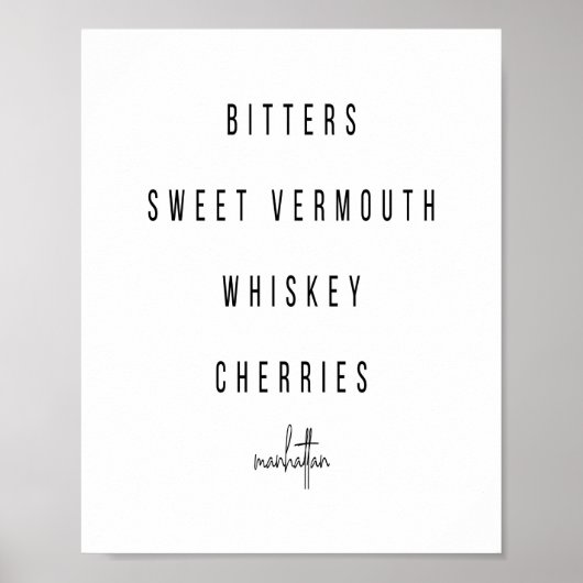 Manhattan Cocktail Recipe Poster (Voorkant)