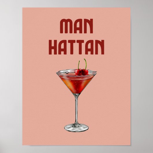 Manhattan Cocktail Red Retro Drink Poster (Voorkant)