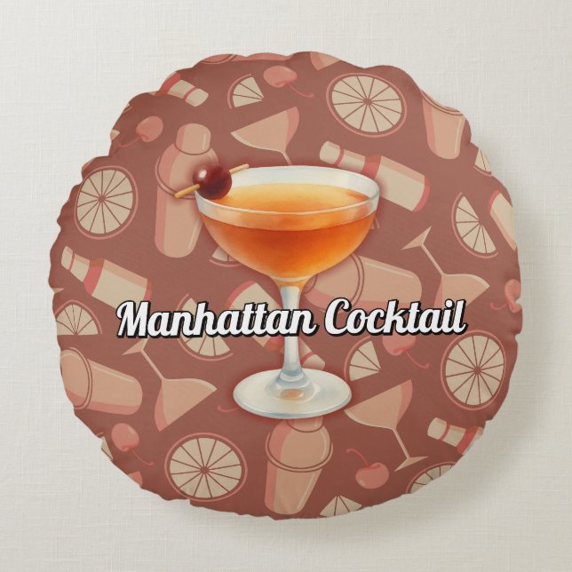 Manhattan Cocktail Rond Kussen (Voorkant)