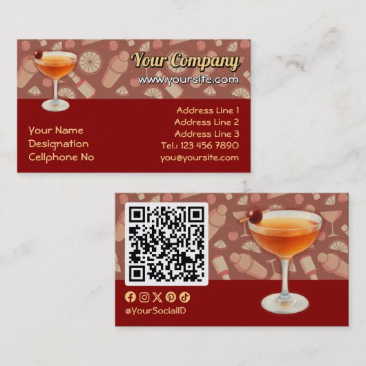 Manhattan Cocktail Visitekaartje (Voorkant / Achterkant)