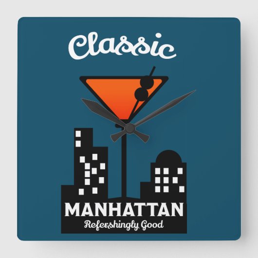 Manhattan Cocktail Wall Art Vierkante Klok (Voorkant)
