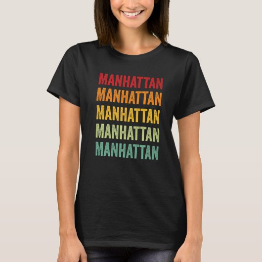 Manhattan County New York Rainbow Text T-shirt (Voorkant)