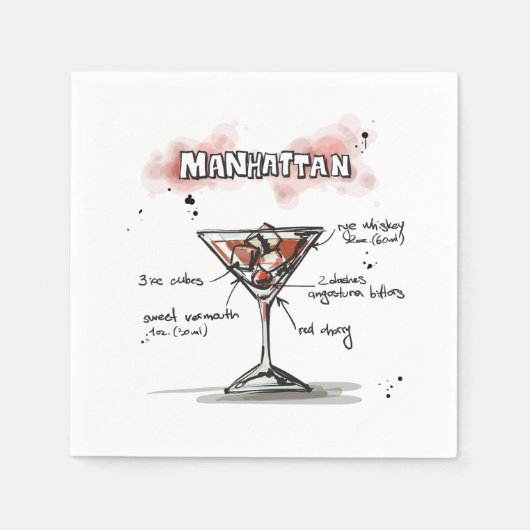 Manhattan Drink Recept Cocktail servet (Voorkant)