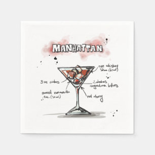 Manhattan Drink Recipe Cocktail Napkin Servet