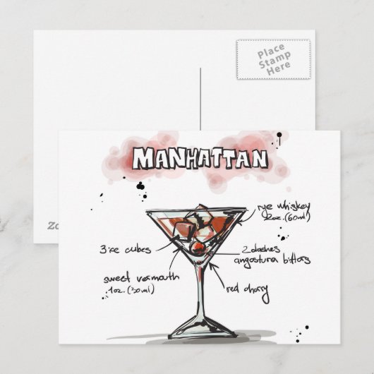 Manhattan Drink Recipe Design Briefkaart (Voorkant / Achterkant)