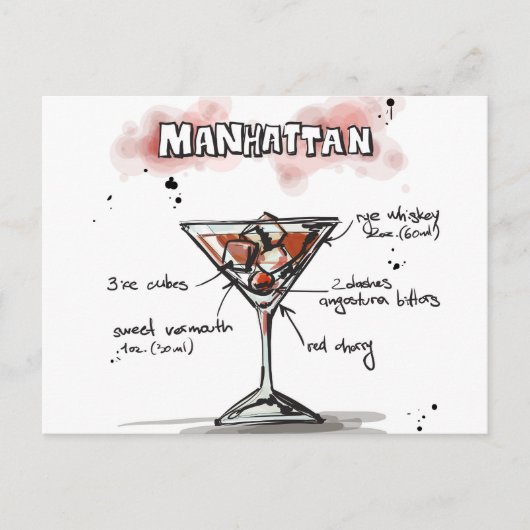 Manhattan Drink Recipe Design Briefkaart (Voorkant)