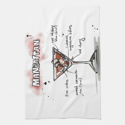 Manhattan Drink Recipe Design Theedoek (Verticaal)