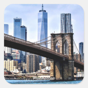 Manhattan, foto van cityscape met wolkenkrabbers vierkante sticker
