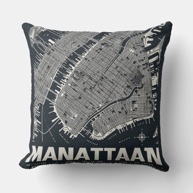 Manhattan Kaart Illustratie Buitenkussen (Voorkant)