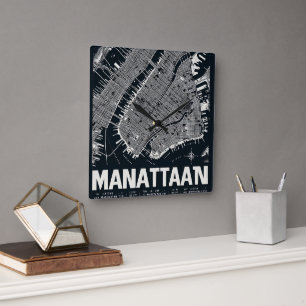 Manhattan Kaart Illustratie Vierkante Klok