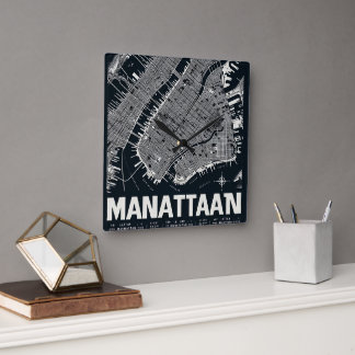 Manhattan Kaart Illustratie Vierkante Klok