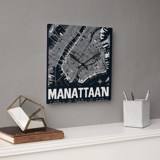 Manhattan Kaart Illustratie Vierkante Klok (Kantoor)