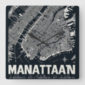 Manhattan Kaart Illustratie Vierkante Klok (Voorkant)