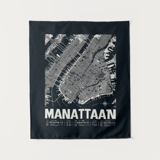 Manhattan Kaart Illustratie Wandkleed (Voorkant)