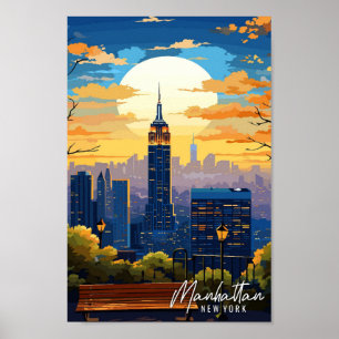 Manhattan New York Art vintage reisillustratie Poster