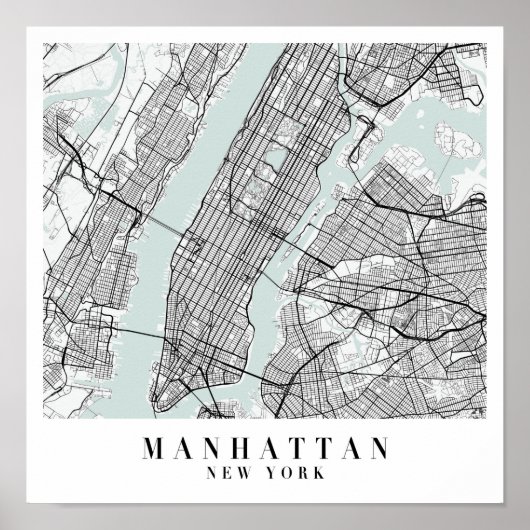 Manhattan New York Blue Water Street Map Poster (Voorkant)