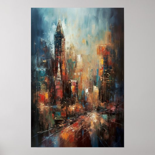 Manhattan New York City Abstracte Olie Schilderij Poster (Voorkant)