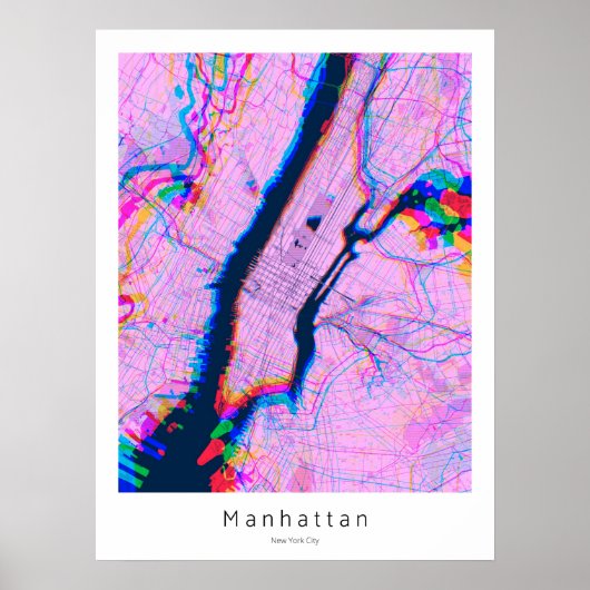 Manhattan New York City Abstracte roze kaart Poster (Voorkant)