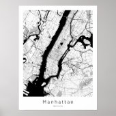 Manhattan New York City Modern Monochrome Map Poster (Voorkant)