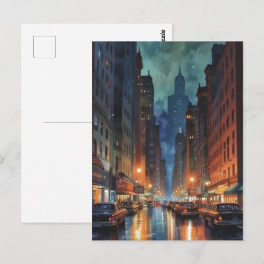 Manhattan New York City Night Painting Briefkaart (Voorkant / Achterkant)