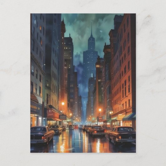  Manhattan New York City Night Painting Briefkaart (Voorkant)