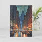  Manhattan New York City Night Painting Feestdagenkaart (Staand voorkant)