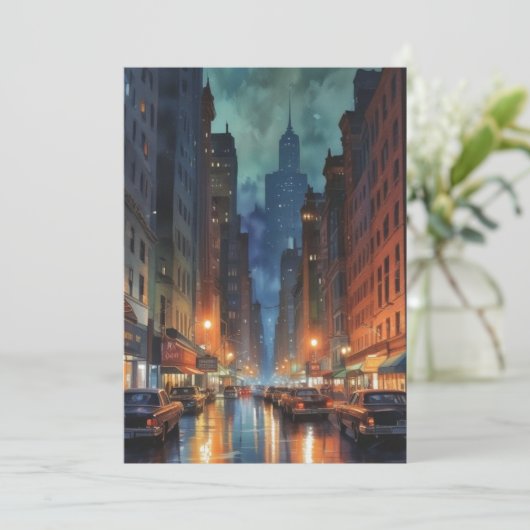  Manhattan New York City Night Painting Feestdagenkaart (Staand voorkant)