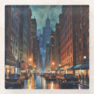  Manhattan New York City Night Painting Glazen Onderzetter