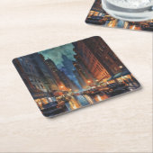 Manhattan New York City Night Painting Kartonnen Onderzetters (Schuin)