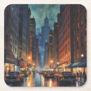 Manhattan New York City Night Painting Kartonnen Onderzetters