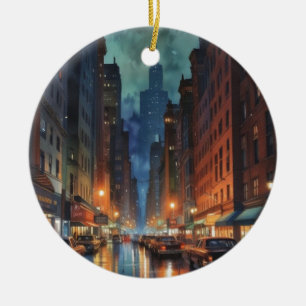 Manhattan New York City Night Painting Keramisch Ornament