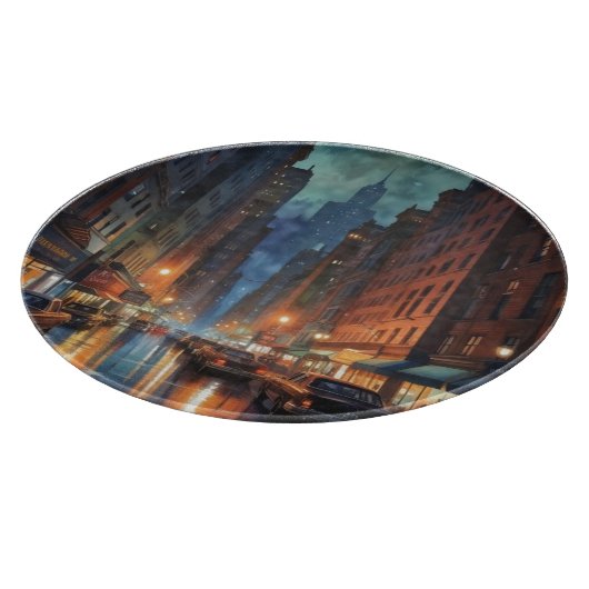 Manhattan New York City Night Painting Snijplank (Hoek)