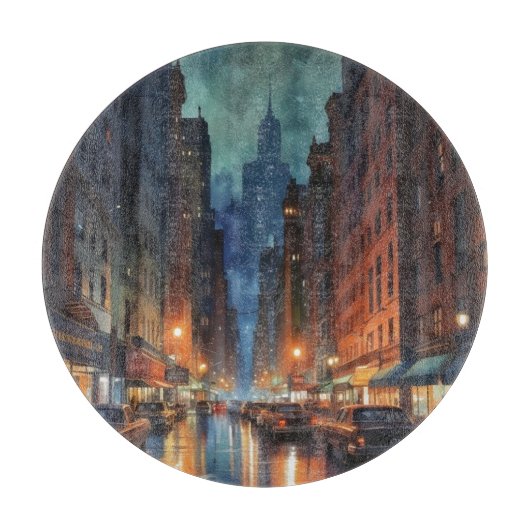 Manhattan New York City Night Painting Snijplank (Voorkant)