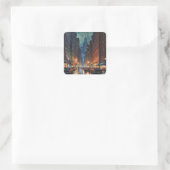 Manhattan New York City Night Painting Vierkante Sticker (Tas)