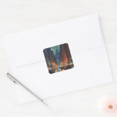 Manhattan New York City Night Painting Vierkante Sticker (Envelop)
