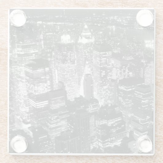 Manhattan New York City Night Zwart-wit Glazen Onderzetter (Achterkant)