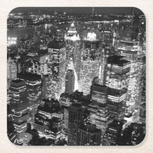 Manhattan New York City Night Zwart-wit Kartonnen Onderzetters
