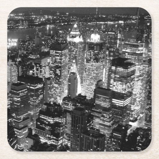 Manhattan New York City Night Zwart-wit Kartonnen Onderzetters (Voorkant)