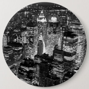 Manhattan New York City Night Zwart-wit Ronde Button 6,0 Cm