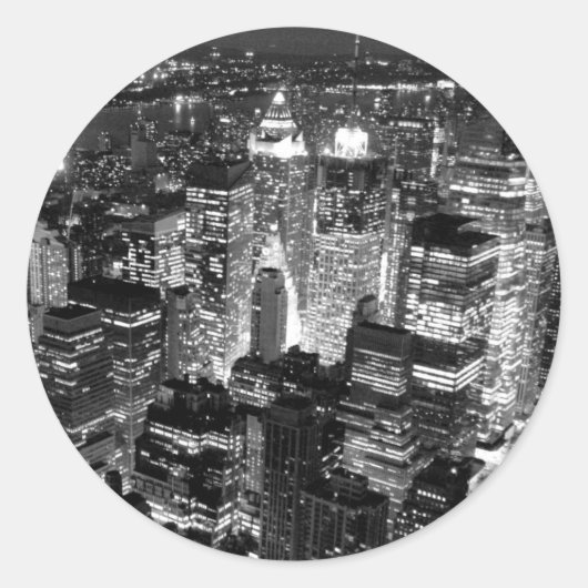 Manhattan New York City Night Zwart-wit Ronde Sticker (Voorkant)
