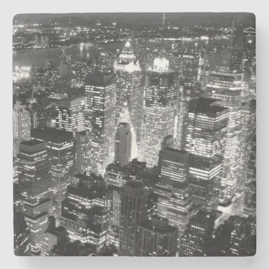 Manhattan New York City Night Zwart-wit Stenen Onderzetter (Voorkant)