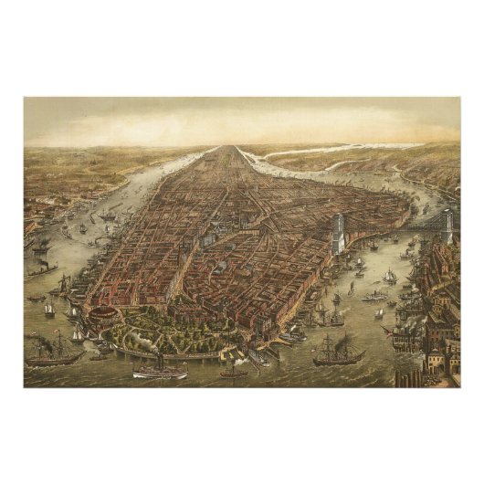 Manhattan New York City Old Photo Enlargement Foto Afdruk (Voorkant)