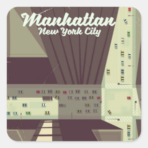 Manhattan New York City Reisposter. Vierkante Sticker