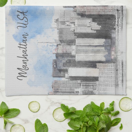 Manhattan New York City Skyline Keuken Handdoek (Gevouwen)