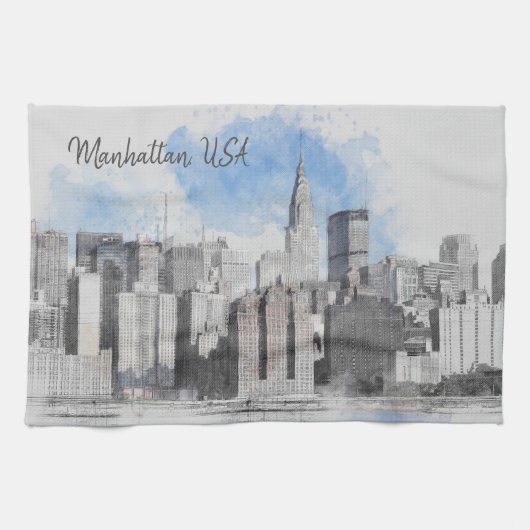 Manhattan New York City Skyline Keuken Handdoek (Horizontaal)