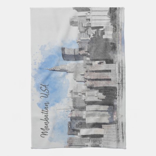 Manhattan New York City Skyline Keuken Handdoek (Verticaal)
